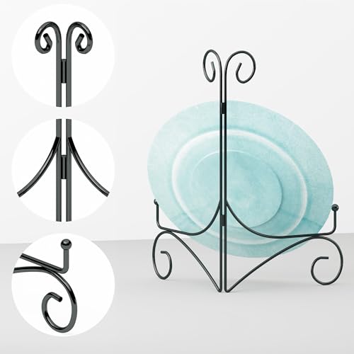 Plate Stand for Display with Hinged Folding Design, 6 Inch Picture Stands for Tables, Small Easels for Displaying Book, Art Piece, Photo and Platter, 6’’ Black