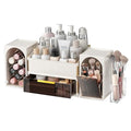 INVSSENE Stackable Makeup Organizer Countertop, Storage Perfume Skincare Cosmetic Lipstick Face Mask Makeup Brush Palettes, Ideal for Vanity Bathroom Counter - color: 3516 White+Coffee