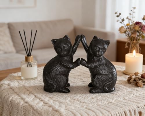 2Pcs Cats High-Five Decorative Bookends Antique Book End for Shelves Unique Cast Iron Book Stopper for Heavy Books Office Decor Modern Living Room Decor(Iron Cat) - color: Iron Cat 02