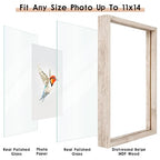 MUYE 11x14 Floating Frames Distressed Beige White Wood Pattern,Double Glass Picture Frame Set of 2 Display Any Size Photo up to 11x14,Wall Mount or Tabletop - color: Beige, size: 11x14