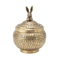 Round Hammered Metal Container with Rabbit Finial, Brass Finish - style: Rabbit