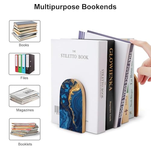 Heavy Duty Book Shelf Holder for Books, Book Ends with Non-Slip Mats, Portable Luxury Marble Texture Gold and Blue Bookends Easy to Install - color: Picture(458)