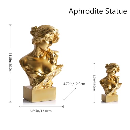 11.8" H Greek Mythology Bust Statue Decor,Artemis Statues Roman Goddess Figurines,Used for Sketch Practice Aesthetics Statues and Sculptures and Indoor Filling Space for Living Room, Bedroom (Gold) - color: Gold, size: Large