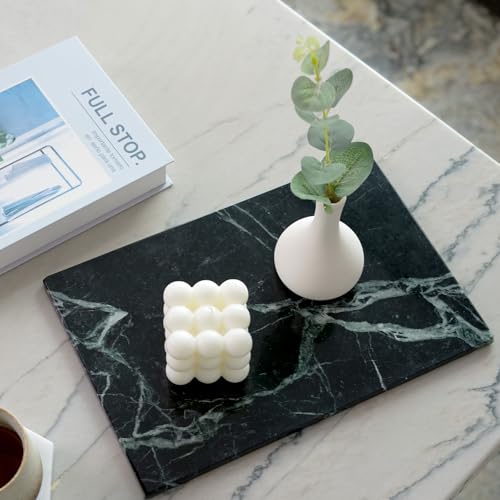 Koville Natural Green Marble Cutting Board for Kitchen Pastry Bread Macaron Display, 12" x 8" Real Stone Slab Marble Cheese Board for Home Countertop, Bathroom Perfume Tray Candle Plate - color: Deep Green