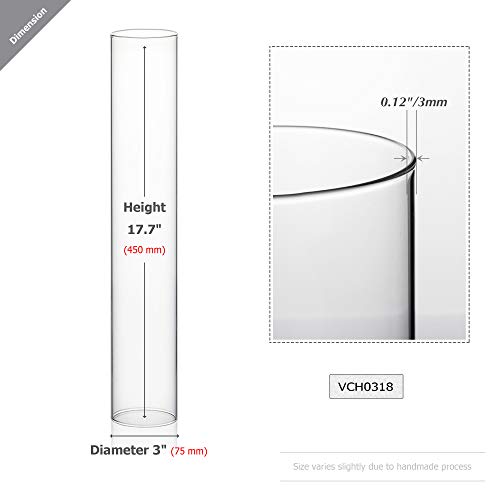 WGVI Hurricane Candle Holder Sleeve, Wide 3", Height 18", Clear Glass Cylinder Candleholder, Chimney Tube, Open Ended Candle Shade, 1 Piece - size: 3"x18"H