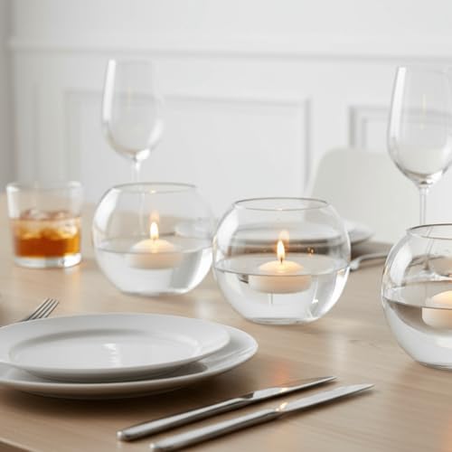 YOUEON 4 Pcs Small Glass Bubble Bowl Vases 6" W x 4.5" H, Round Floating Candle Holders, Glass Terrarium Bowls, Globe Flower Vase Centerpiece for Wedding Event Home Decor