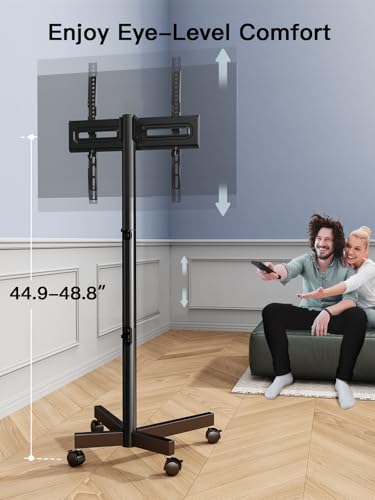 PERLESMITH Rolling TV Stand for 23–62 Inch TVs, Outdoor Mobile TV Cart Holds up to 99 lbs, Portable TV Stand on Wheels for Bedroom and Living Room, Max VESA 400x400mm, PSTVMC04B-B - size: 23-62 Inch