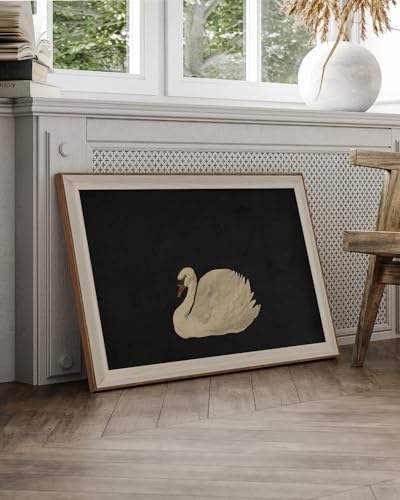 VIYYIEA Framed Wall Art for Living Room, Swan Art Canvas Prints, Vintage Home Decor, Animals Painting Picture, Bathroom Wall Decor Gifts for Friends or Family - 36L x 24W - color: Animal-【Zwaan】, size: 36"L x 24"W