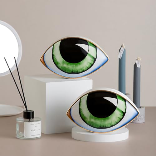 Blue Evil Eye Statue, Creative Devil's Eye Figurines,Ceramic Eye Crafts, Modern Sculptures Desktop Ornaments, Home Living Room Decorative (Green)