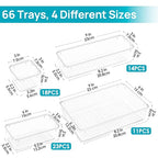 Vtopmart 66 PCS Clear Plastic Drawer Organizer Bins, 4-Size Versatile Bathroom and Vanity Organizer Trays, Acrylic Storage Containers for Makeup, Jewelry, Toiletry, Kitchen Utensils and Office Supply - style: 66 PCS