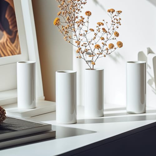 Modern White Ceramic Vase Set of 20 for Living Room Bedroom 5.51'' Minimalist Fresh Small Flower Vases for Bouquet Fake Plant Home Decor Office Fireplace Centerpieces Nordic Style 20 Pack - color: 20 Pack White - Style 3