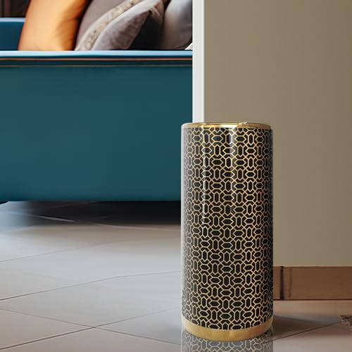 ZOEJADE Minimalist Luxury Ceramic Umbrella Stand Umbrella Holder Vase for Umbrella Canes Walking Sticks Entryway Indoor 18" High Black Gold