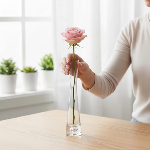 Hand Made Blown Art Bud Glass Vase Single Stem Cylinder Vases Decorative Glass Bottles for Flowers Centerpieces Wedding Party Home and Office Décor