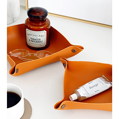 Foldable Leather Catchall Tray, Jewelry Organizer for Travel, Nightstand, Home or Office (Orange-S) - color: Orange