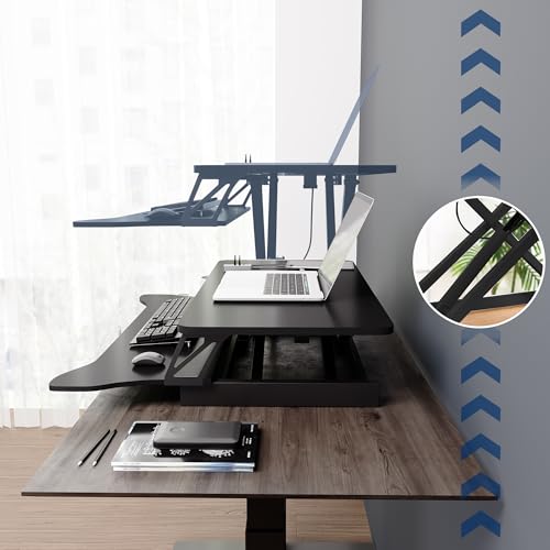 Panana Standing Desk Height Adjustable Sit to Stand Converter Stand Up Desk Tabletop Workstation Dual Monitor Desk Riser for Home Office (26") - size: 26"