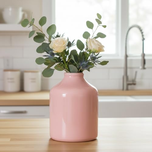 Sunddo 8 Inch Modern Ceramic Vase - Cute Pink Vases for Centerpieces - Minimalist Decorative Flower Vase for Living Room, Coffee Table, Dining Table, Book Shelf Decor, Mantel Decoration - color: Pink, size: 8 inch