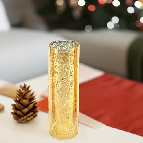 WGVI Hurricane Candle Holder Sleeve, W: 3", Ht: 10", Gold Speckled Glass Cylinder Open Both Ends, Chimney Tube Shade, 1 Piece - size: 3x10"H