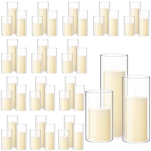 Shihanee 108 Pcs Pillar Candles and Glass Cylinder Vases Clear Cylinder Holders for Slim Pillar Candles Table Decorations, Total 54 Sets(Ivory White,108 Pcs) - color: Ivory White