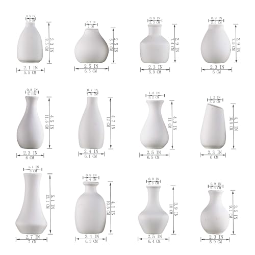 White Bud Vases, Ceramic Small Vase Set of 12, Mini Vases for Fresh and Dried Flowers, Modern Home Decor, Pottery Table Centerpiece - color: 01 White - 12 Pcs