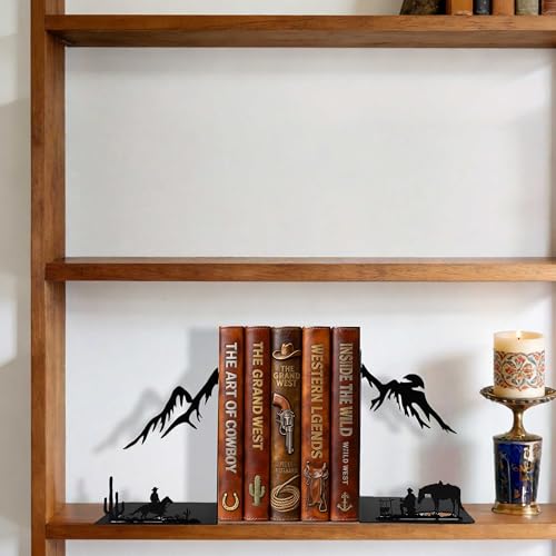 Western Cowboy Metal Bookends – Decorative Book Ends for Shelves, Heavy Duty Book Holders, Unique Vintage Bookends, Novelty Book Stoppers for Home Office Shelf Decor - color: Cow Boy