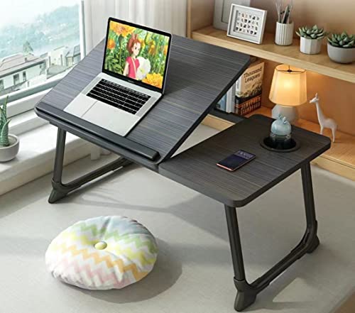 Laptop Desk for Bed Couch,Lap Desk for Laptop,Portable Laptop Stand for Desk,Small Adjustable Laptop Desk,Foldable Bed Table for Laptops and Writing, Bed Tray Table with Cup Holder(Black) - color: Black