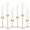 Glass Hurricane Candlestick Holders Gold - Romadedi Set of 6 Taper Candle Holder Bulk Tall Clear Glass Cylinder Table Centerpiece Wedding Decor Party Birthday Christmas Home Decorations - size: 6 PCS
