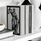 Peacoblue Metal Bookends for Shelves, Modern Decorative Heavy Duty Study Book Ends Stoppers for Office, Desk, Shelf, Room 5.3"x4.3"x7.9" Cast Iron Simple Tall Bookends 1 Pair (Justice Lady Themis) - style: Justice Lady Themis