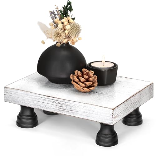 EOSAHR Farmhouse Fir Wood Risers for Decor for Kitchen Sink & Small Vanity - Risers Display Stands for Coffee Table - Double as Sponge Holder & Plant Stand (Black & White, 8.5") - color: C-Fir Wood-Blak&White