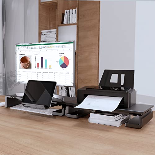 2 Pack Computer Monitor Stand, Klearlook Foldable Monitor Stand Riser, Height Adjustable Computer Stand, Monitor Riser Stand with Storage Drawer & Tablet Phone Stand for Computer, Desktop, Laptop (Black) - color: Black 2 Pack