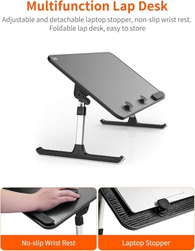 Desk, Table, SAIJI Adjustable Laptop Stand, Breakfast Tray, 5 Heights, 4 Angles, Stable Folding Table for Bed Sofa Desk, Suitable for Laptops up to 17 Inches (60 x 33 cm Black) - color: Black, size: ‎23.6 x 13 In