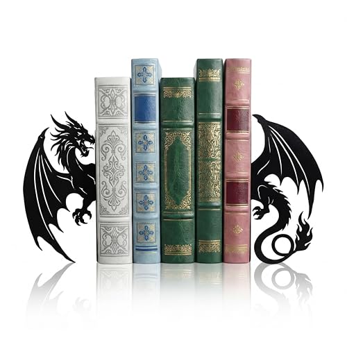 Hicarer Dragon Metal Bookends Push Dragon Bookends Cute Book Ends for Shelves Decorative Home Office Desk Bookshelf Gift for Reading Enthusiasts Family - style: Dragon