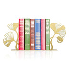 Gold Bookends – Unique Decorative Book Ends with Ginkgo Leaf Design, Cute Bookends for Shelves, Desks, or Libraries for Book Lovers