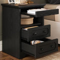 LIKIMIO Night Stand, Modern Bedside Table with 2 Drawers, Open Shelf, End Table with Pull-Out Tray, Wood SideTable, Black - color: Black