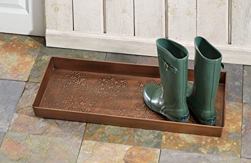 HF by LT Mophead Hydrangea Pattern Metal Boot-Tray, 30 x 13 inches, Antique Copper - color: Hydrangea Design, Antique Copper