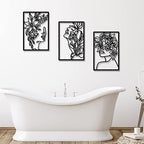 CHENGU 3 Pieces Metal Minimalist Abstract Woman Wall Art Line Drawing Wall Art Decor Single Line Female Home Hanging for Kitchen Bathroom Living Room - style: Fresh Style