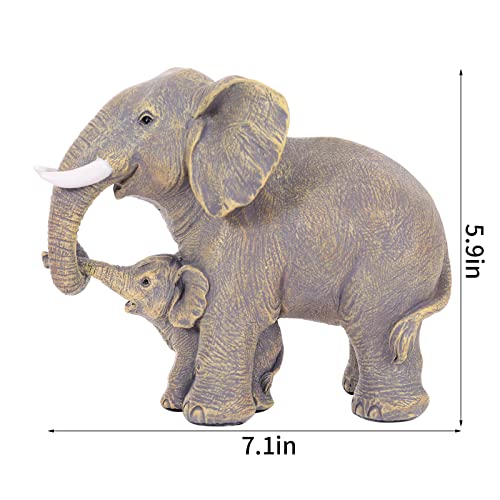 Cute Elephant Figurines Home Décor Good Luck Elephant with The Baby Statue Décor for Shelf Good Gifts for Women Decoration for Living Room, Bedroom, Office - color: Yellow