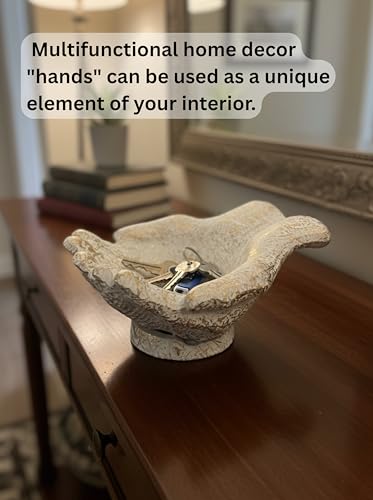 Caring Cupped Hands Shaped Decorative Hand Bowl -Cute Catch All Trinket Tray-Candy Dish Offering Stand-Home Decor Hand Jewellery Holder-Mother’s Day Birthday (White & Brown Textured) - color: White & Brown Textured