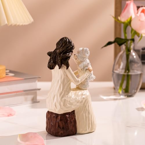 Woman with Dog Figurines, Westie Gifts for Dog Lovers, Ideal for Birthday, Thanksgiving, Christmas, White Hand-Painted Sculpture for Home Office Tabletop Shelf Decor - style: Westie