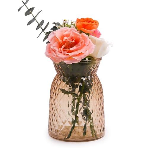 OFFIDIX Glass Vase,6.2 * 3.5in Large Mouth Shape Geometric Faceted Design Flower Vase for Weddings,Events,Decorating,Office,Home Decor - color: Yellow-2