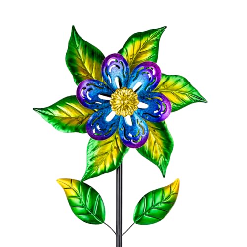 Wind Spinners Outdoor,13'' Dia Metal Flower Pinwheels,Waterproof Wind Sculpture with Metal Stake,Wind Spinner for Outdoor Patio Decor - size: 13‘’Green Flower