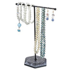 Tyqour Jewelry Stand Necklace Holder Organizer, Adjustable T-Bar Necklace Display Stand with Black Metal Base, Hanging Jewelry Organizer for Necklaces, Bracelets, Earrings, Watches