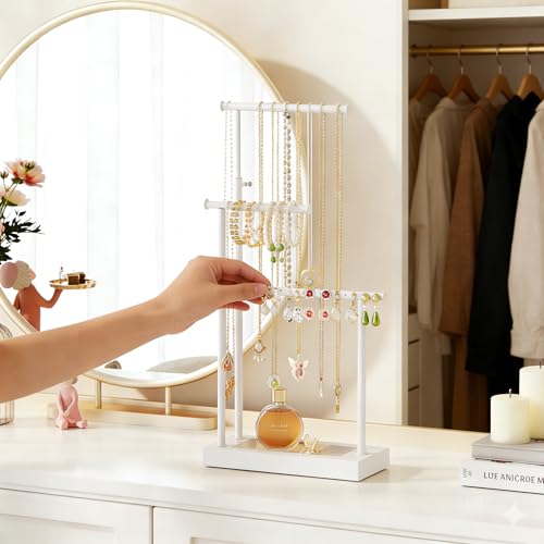 SRIWATANA Jewelry Organizer Stand, Extra Tall Jewelry Display Necklace Holder, Gift Idea (White) - color: white