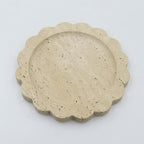 Round Marble Decorative Tray with Scalloped Edge, Luxury Natural Stone Bathroom Vanity Tray, Dresser Top Perfume Coffee Home Kitchen Sink Tray, Key Trinket Ring - color: Beige Travertine