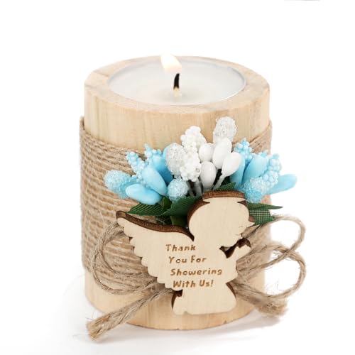 10 Pieces Handmade Wooden Angel Tea Candle Holder, Baptism Gift, Baby Shower Favors for Guests, Birthday Party Favors,Adult Baptism.(Light-Blue) - color: Blue