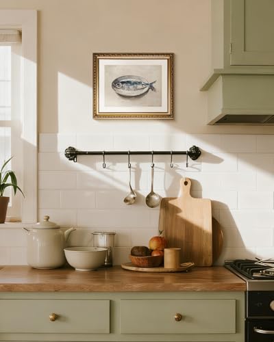 InSimSea Gold Framed Wall Art, Kitchen Dining Room Vintage Sardine on the Plate Wall Decor, Still Life Canvas Print Art, Home Farmhouse Decor, Antique Paintings with Picture Frame 13x16inch - color: Sardine on the Plate, size: 16"L x 13"W