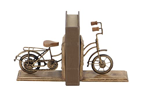 Deco 79 Wooden Bike Decorative Bookends Non Skid Bookends, Set of 2 Office Bookends7"W, 9"H, Brass