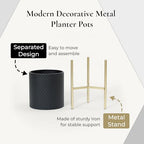 LuxenHome 2-Piece Diamond Pattern Round Metal Cachepot Planter Set, Black Planter with Gold Stands Set of 2 Indoor Plant Pots Large Floor Plant Pot for Plants, NOT Waterproof - color: A Black 9.9"+8.3"