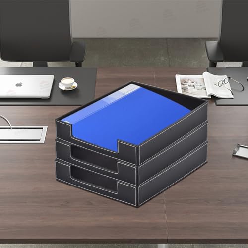 Leather 1-Layer Letter Tray Stackable File Document Tray,A4 Paper Case Rack Desk Office Supplies Organizer Holders,Desktop Organization, Pen Mail Magazine Storage Box(Black) - color: Black