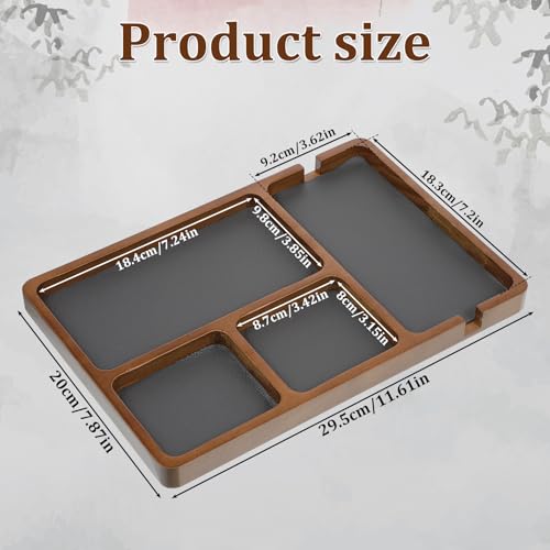 Valet Tray for Men, Black Sandalwood Catch All Tray, Wallet Trays Organizer for Nightstand, Desk, Elegant EDC Valet Trays for Keys, Watch, Phone, Jewelry