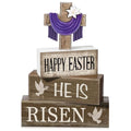Yuntau 4 Pcs Easter Decorations He Is Risen Wooden Sign Christian Table Centerpiece Religious Cross Tiered Tray Decor Decorative Faux Book Stack Block for Table Fireplace Mantel Floating Shelf - style: Easter